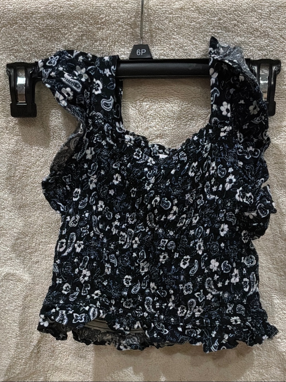 Lemon Black & White Floral Smocked Camisole